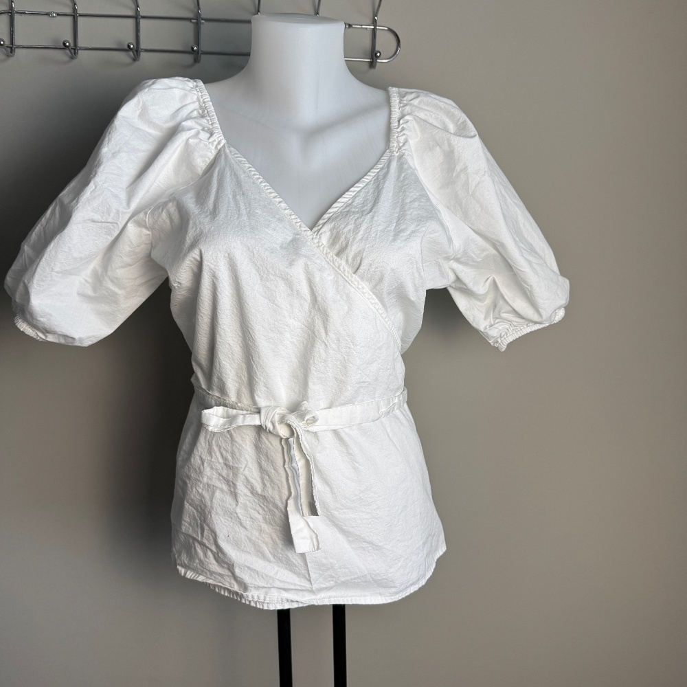Old Navy Women's Puff Sleeve Smocked Wrap Tie Blouse White Size X-Large Tunic